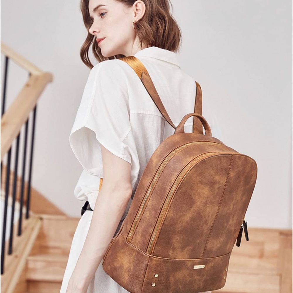 CLUCI Laptop Backpack for Women Leather 15.6 inch Computer Brown